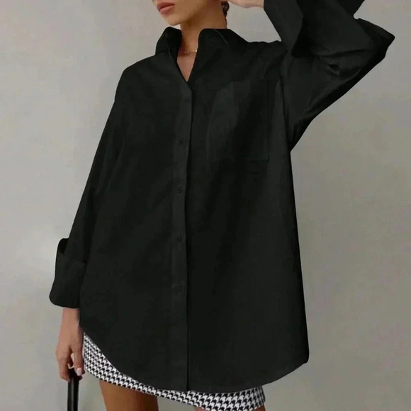 Black Casual Women's Loose Long Sleeved Shirt - Picture 1 of 3
